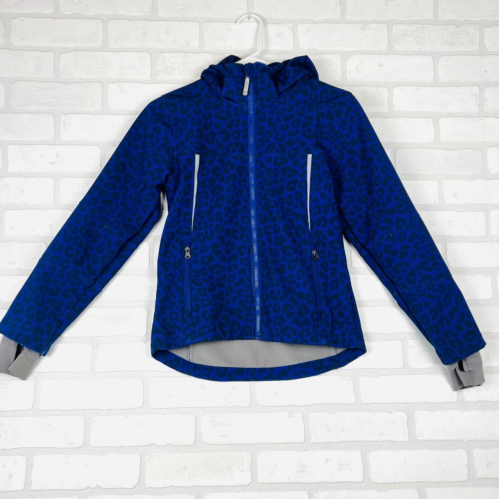 H&M Sport Girls Activewear Jacket 11-12Y Blue Purple Leopard Print Hoodie‎